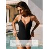 CUPSHE Women’s One Piece Swimsuit Sexy Deep V Wire Neck Halter Bathing Suit Adjustable Straps Cheeky(Black)