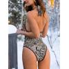 CUPSHE Women’s One Piece Swimsuit Sexy Plunging Neck Cutout Bathing Suit Halter Strap Low Back Swimwear(Brown/Black Animal)