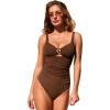CUPSHE Women’s One Piece Swimsuit V Neck Tummy Control Textured Cutout O Ring Bathing Suit Adjustable Straps(Brown)