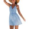 CUPSHE Women’s Swimsuit Coverup Dress Halter Neck Sleeveless Flowy Beach Cover Up Dress for Swimwear(Blue)