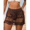 CUPSHE Women Crochet Coverup Skirt Drawstring Knit Mini Skirt Coverup for Swimwear(Coffee)