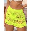 CUPSHE Women Crochet Coverup Skirt Drawstring Knit Mini Skirt Coverup for Swimwear(Fluorescent Yellow)
