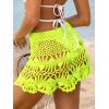 CUPSHE Women Crochet Coverup Skirt Drawstring Knit Mini Skirt Coverup for Swimwear(Fluorescent Yellow)