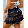 CUPSHE Women Crochet Coverup Skirt Drawstring Knit Mini Skirt Coverup for Swimwear(Navy)