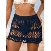 CUPSHE Women Crochet Coverup Skirt Drawstring Knit Mini Skirt Coverup for Swimwear(Navy)