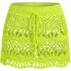 CUPSHE Women Crochet Coverup Skirt Drawstring Knit Mini Skirt Coverup for Swimwear(Fluorescent Yellow)