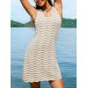 CUPSHE Crochet Swimsuit Coverup for Women Sleeveless Knit Mini Beach Cover Up Dresses for Swimwear(Beige)