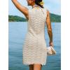 CUPSHE Crochet Swimsuit Coverup for Women Sleeveless Knit Mini Beach Cover Up Dresses for Swimwear(Beige)