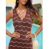 CUPSHE Women Swimsuit Cover Ups Crochet Sleeveless Mini Beach Coverup Dress(B-brown Wave)