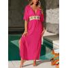 CUPSHE Women Swimsuit Coverup Deep V Neck Half Sleeve Maxi Coverup Dress(Hot Pink)