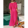 CUPSHE Women Swimsuit Coverup Deep V Neck Half Sleeve Maxi Coverup Dress(Hot Pink)