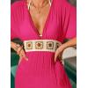 CUPSHE Women Swimsuit Coverup Deep V Neck Half Sleeve Maxi Coverup Dress(Hot Pink)