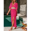 CUPSHE Women Swimsuit Coverup Deep V Neck Half Sleeve Maxi Coverup Dress(Hot Pink)