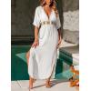 CUPSHE Women Swimsuit Coverup Deep V Neck Half Sleeve Maxi Coverup Dress(White)