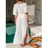 CUPSHE Women Swimsuit Coverup Deep V Neck Half Sleeve Maxi Coverup Dress(White)
