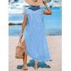 CUPSHE Women’s Swimsuit Coverup Casual Sleeveless Side Split Long Cardigans V Neck Midi Beach Dress(Blue)