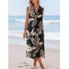 CUPSHE Women’s Swimsuit Coverup Casual Sleeveless Side Split Long Cardigans V Neck Midi Beach Dress(Brown Leaf)