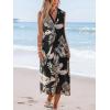 CUPSHE Women’s Swimsuit Coverup Casual Sleeveless Side Split Long Cardigans V Neck Midi Beach Dress(Brown Leaf)
