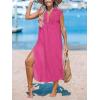 CUPSHE Women’s Swimsuit Coverup Casual Sleeveless Side Split Long Cardigans V Neck Midi Beach Dress(Hot Pink)