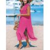CUPSHE Women’s Swimsuit Coverup Casual Sleeveless Side Split Long Cardigans V Neck Midi Beach Dress(Hot Pink)