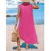 CUPSHE Women’s Swimsuit Coverup Casual Sleeveless Side Split Long Cardigans V Neck Midi Beach Dress(Hot Pink)