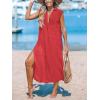 CUPSHE Women’s Swimsuit Coverup Casual Sleeveless Side Split Long Cardigans V Neck Midi Beach Dress(Red)