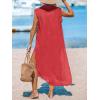 CUPSHE Women’s Swimsuit Coverup Casual Sleeveless Side Split Long Cardigans V Neck Midi Beach Dress(Red)