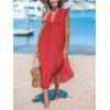 CUPSHE Women’s Swimsuit Coverup Casual Sleeveless Side Split Long Cardigans V Neck Midi Beach Dress(Red)