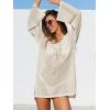 CUPSHE Womens Swimsuit Coverup Crochet Long Sleeve Beach Cover Up Dresses for Summer(Beige)
