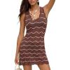 CUPSHE Women Swimsuit Cover Ups Crochet Sleeveless Mini Beach Coverup Dress(B-brown Wave)