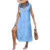 CUPSHE Women’s Swimsuit Coverup Casual Sleeveless Side Split Long Cardigans V Neck Midi Beach Dress(Blue)