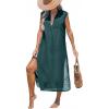CUPSHE Women’s Swimsuit Coverup Casual Sleeveless Side Split Long Cardigans V Neck Midi Beach Dress(Charcoal Blue)