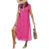 CUPSHE Women’s Swimsuit Coverup Casual Sleeveless Side Split Long Cardigans V Neck Midi Beach Dress(Hot Pink)