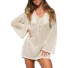 CUPSHE Womens Swimsuit Coverup Crochet Long Sleeve Beach Cover Up Dresses for Summer(Beige)
