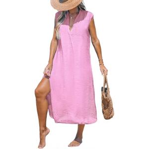 CUPSHE Women’s Swimsuit Coverup Casual Sleeveless Side Split Long Cardigans V Neck Midi Beach Dress(Lavender)