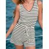 CUPSHE Women Swimsuit Cover Ups Sleeveless V Neck Waffle Knit Striped Beach Coverup Rompers(Black Striped)
