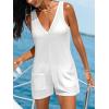 CUPSHE Women Womens Swimsuit Coverup Waffle Knit Beach Cover Up Romper V Neck Sleeveless Swim Coverup with Side Pockets(White)
