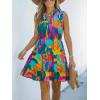 CUPSHE Womens Summer Dresses Tie Neck Sleeveless Tiered Ruffle A-Line Tunic Mini Dress(Green Pink)