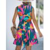 CUPSHE Womens Summer Dresses Tie Neck Sleeveless Tiered Ruffle A-Line Tunic Mini Dress(Green Pink)