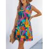 CUPSHE Womens Summer Dresses Tie Neck Sleeveless Tiered Ruffle A-Line Tunic Mini Dress(Green Pink)