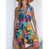 CUPSHE Womens Summer Dresses Tie Neck Sleeveless Tiered Ruffle A-Line Tunic Mini Dress(Green Pink)