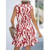 CUPSHE Womens Summer Dresses Tie Neck Sleeveless Tiered Ruffle A-Line Tunic Mini Dress(Red Beige)