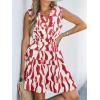 CUPSHE Womens Summer Dresses Tie Neck Sleeveless Tiered Ruffle A-Line Tunic Mini Dress(Red Beige)