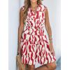 CUPSHE Womens Summer Dresses Tie Neck Sleeveless Tiered Ruffle A-Line Tunic Mini Dress(Red Beige)