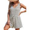CUPSHE Women Swimsuit Cover Ups Sleeveless V Neck Waffle Knit Striped Beach Coverup Rompers(Black Striped)