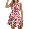 CUPSHE Womens Summer Dresses Tie Neck Sleeveless Tiered Ruffle A-Line Tunic Mini Dress(Red Beige)