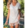 CUPSHE Swimsuit Coverup for Women Short Sleeve V Neck Cotton Beach Bathing Suit Cover Up Dress(White)
