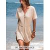 CUPSHE Swimsuit Coverup for Women Waffle Knit V Neck Short Sleeve Bathing Suit Coverup Dress(Neutral)