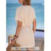 CUPSHE Swimsuit Coverup for Women Waffle Knit V Neck Short Sleeve Bathing Suit Coverup Dress(Neutral)