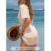 CUPSHE Swimsuit Coverup for Women Waffle Knit V Neck Short Sleeve Bathing Suit Coverup Dress(Neutral)